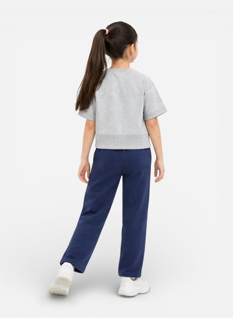 victor and jane Girls 2 Pc Set Tennis Club Print T-Shirt & Pants Set – Grey & Navy - Image 4